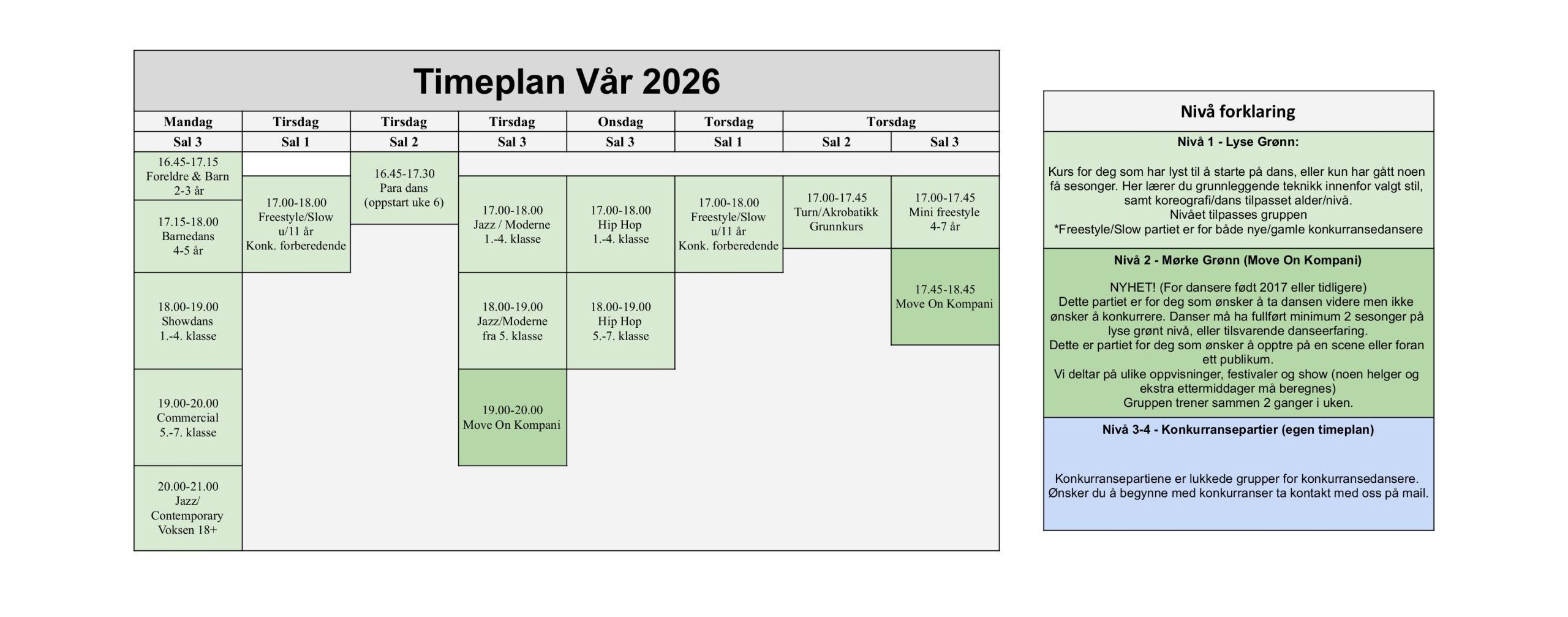 Move On Timeplan - Vår 2026 - Grønne Kurs
